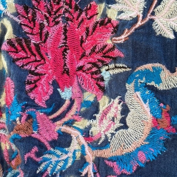 Sundance Joy In Beauty Floral Embroidery Tie Dye Print Tassel Tie Balloon Sleeve - Picture 15 of 16